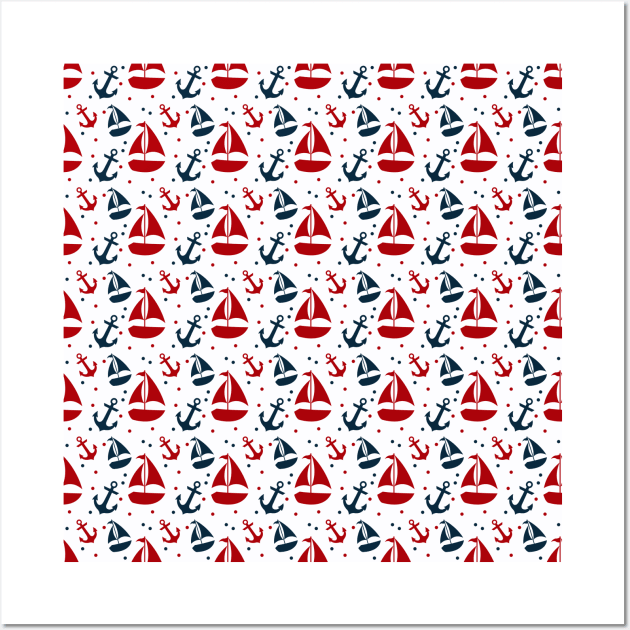 Red and Navy Blue Nautical yachts Wall Art by Peter the T-Shirt Dude